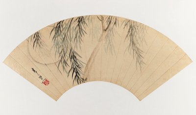 Willow and Moon (Fan Painting) by Suzuki Kiitsu